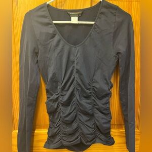 BCBGMaxAzria Navy Ruched Long Sleeve Top